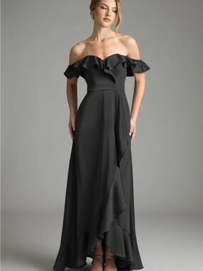 Azazie Lyra Convertible Dress Black A-Line Off the Shoulder Stretch Satin